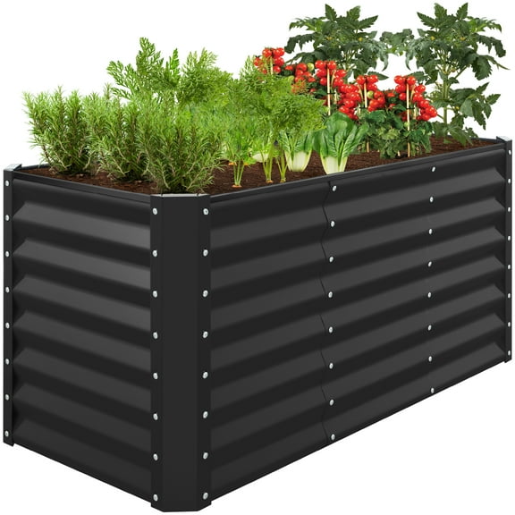 Best Choice Products 4x2x2ft Outdoor Metal Raised Garden Bed, Planter Box for Vegetables, Flowers - Black