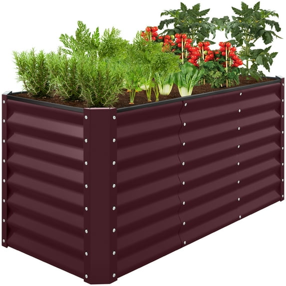 Best Choice Products 4x2x2ft Outdoor Metal Raised Garden Bed, Planter Box for Vegetables, Flowers - Burgundy