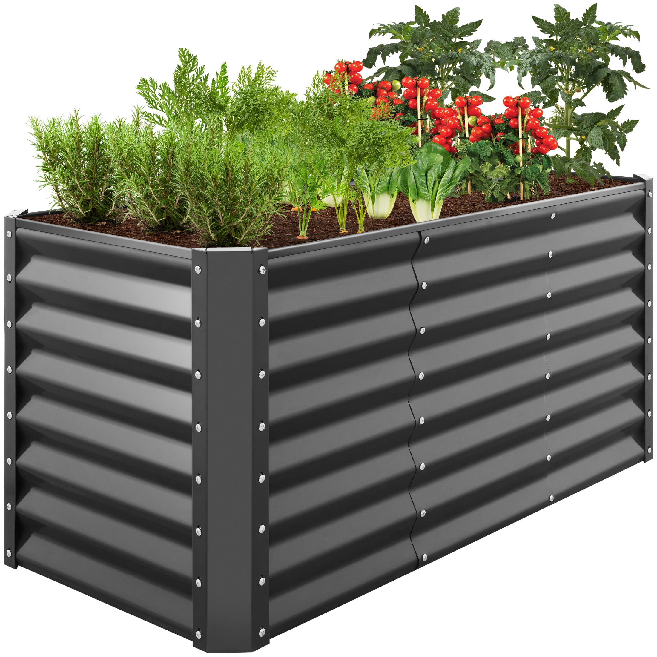 Best Choice Products 4x2x2ft Outdoor Raised Metal Oval Garden Bed Planter Box for Vegetables Flowers Wood Grain