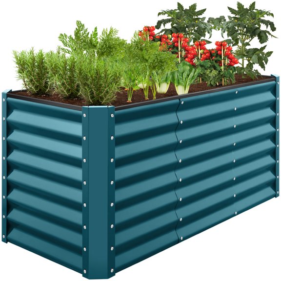 Best Choice Products 4x2x2ft Outdoor Metal Raised Garden Bed, Planter Box for Vegetables, Flowers, Herbs - Peacock Blue