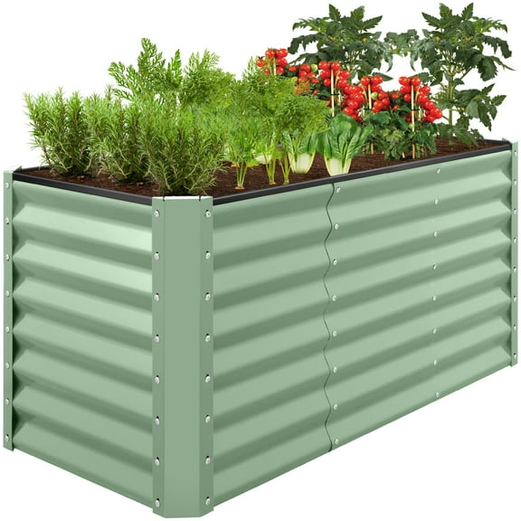Best Choice Products 4x2x2ft Outdoor Metal Raised Garden Bed, Planter Box for Vegetables, Flowers, Herbs - Sage Green