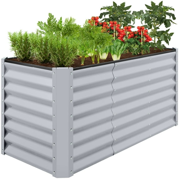 Best Choice Products 4x2x2ft Outdoor Metal Raised Garden Bed, Planter Box for Vegetables, Flowers - Moonlight Gray