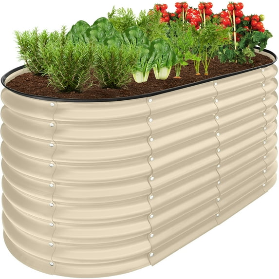 Best Choice Products 4x2x2ft Outdoor Raised Metal Oval Garden Bed, Planter Box for Vegetables, Flowers - Beige