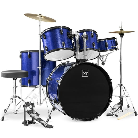 Best Choice Products 5-Piece Beginner Drum Set w/ Snare, Bass, Toms, Cymbal, Hi-Hat, Sticks, Drum Pedal - Dark Blue