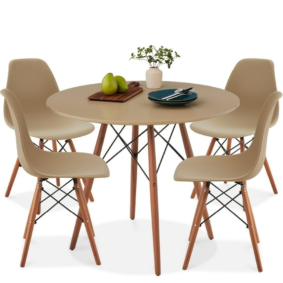 Best Choice Products 5-Piece Compact Mid-Century Modern Dining Set w/ 4 Chairs, Wooden Legs - Beige/Walnut
