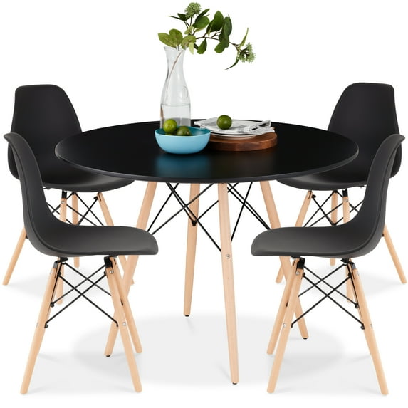 Best Choice Products 5-Piece Compact Mid-Century Modern Dining Set w/ 4 Chairs, Wooden Legs - Black/Oak
