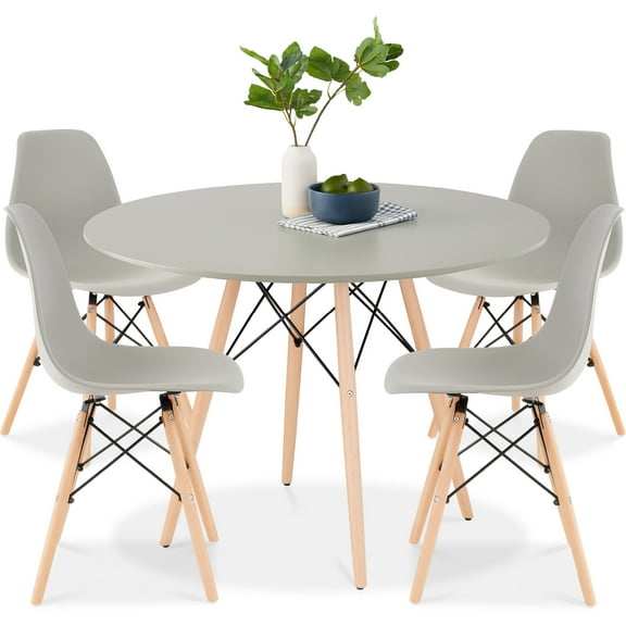 Best Choice Products 5-Piece Compact Mid-Century Modern Dining Set w/ 4 Chairs, Wooden Legs - Gray/Oak