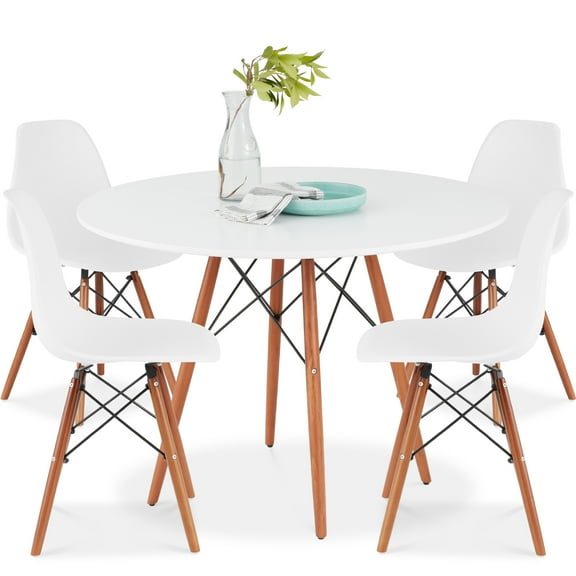 Best Choice Products 5-Piece Compact Mid-Century Modern Dining Set w/ 4 Chairs, Wooden Legs - White/Walnut
