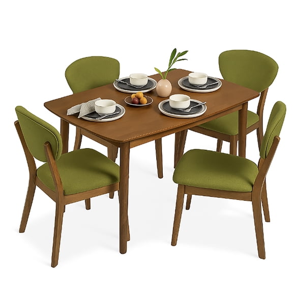 Best Choice Products 5-Piece Compact Wooden Mid-Century Modern Dining Set w/ 4 Chairs, Padded Seat & Back - Walnut/Olive Green