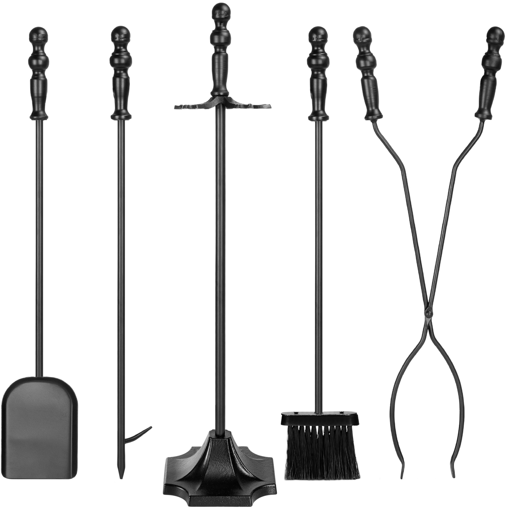 5 Pieces Fireplace Tools Sets Wrought Iron Antique with Poker Tongs