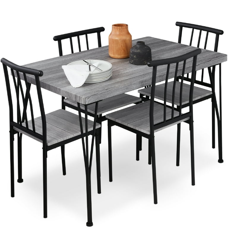 Amy 5-Pc. Dining Set, (Round Glass Table & 4 Side Chairs in Grey)