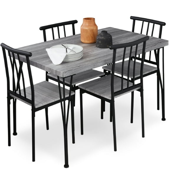 Best Choice Products 5-Piece Indoor Modern Metal Wood Rectangular Dining Table Furniture Set w/ 4 Chairs - Gray