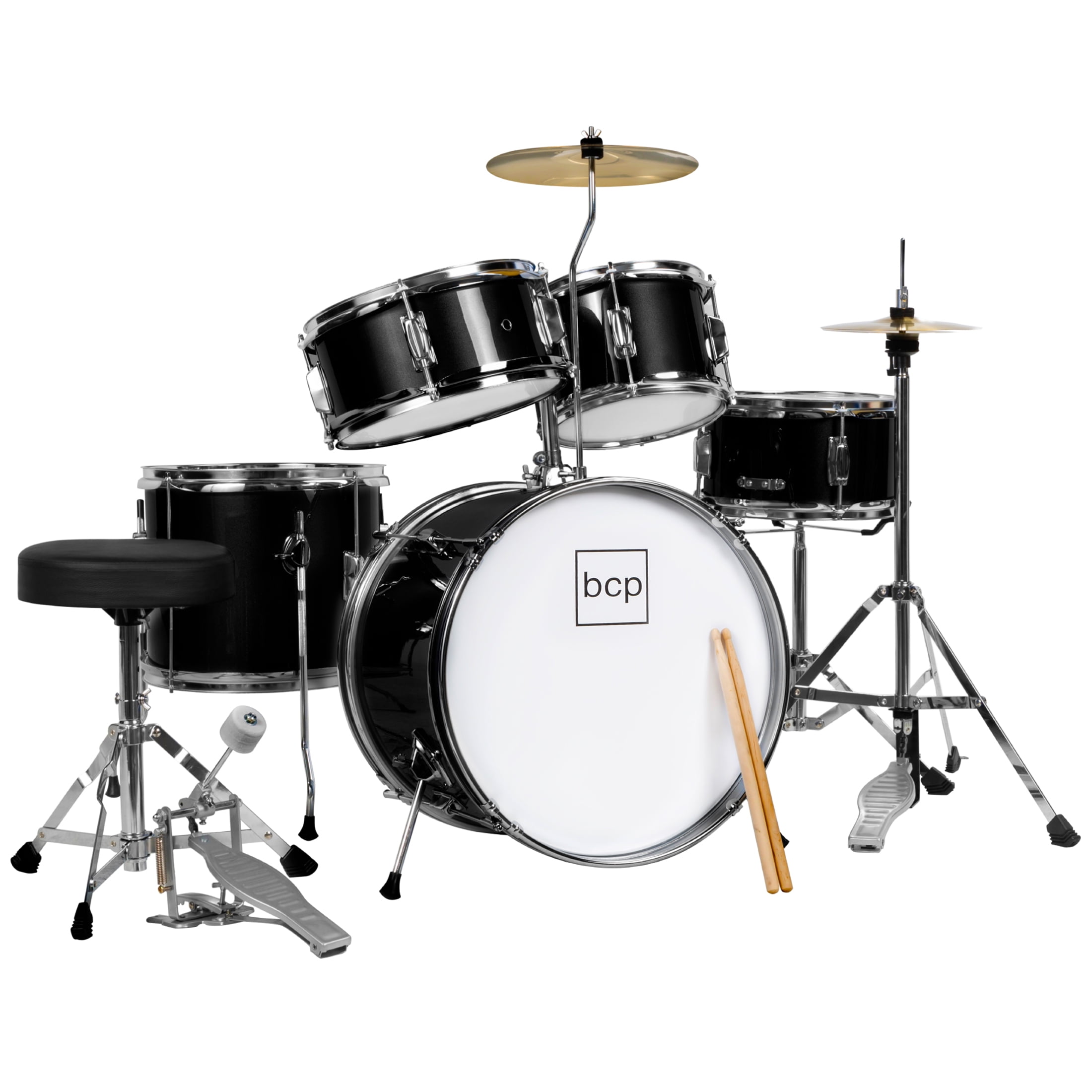 Glarry Black Drum Kit 5 Pieces Black for Beginner with Accessories