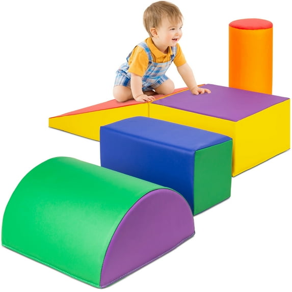 Best Choice Products 5-Piece Kids Climb & Crawl Soft Foam Block Playset Structures for Child Development - Multicolor