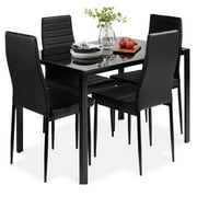 Best Choice Products 5-Piece Kitchen Dining Table Set w/ Glass Tabletop, 4 Faux Leather Chairs - Black