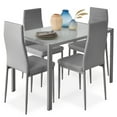 thumbnail image 1 of Best Choice Products 5-Piece Kitchen Dining Table Set w/ Glass Tabletop, 4 Faux Leather Chairs - Gray, 1 of 7