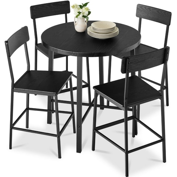 Best Choice Products 5-Piece Modern Round Counter Height Dining Set w/ 4 Chairs, 1.5in Thick Table - Black
