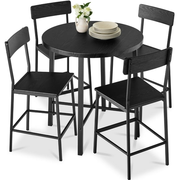 Best Choice Products 5-Piece Modern Round Counter Height Dining Set w/ 4 Chairs, 1.5in Thick Table - Black