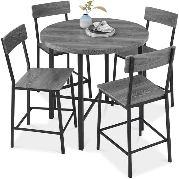 Best Choice Products 5-Piece Modern Round Counter Height Dining Set w/ 4 Chairs, 1.5in Thick Table - Gray