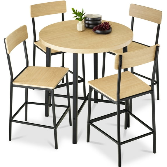 Best Choice Products 5-Piece Modern Round Counter Height Dining Set w/ 4 Chairs, 1.5in Thick Table - Natural