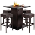 thumbnail image 1 of Best Choice Products 5-Piece Patio Wicker Bar Set w/ Built-In Bottle Opener, Hidden Storage Shelf, 4 Stools - Brown, 1 of 7