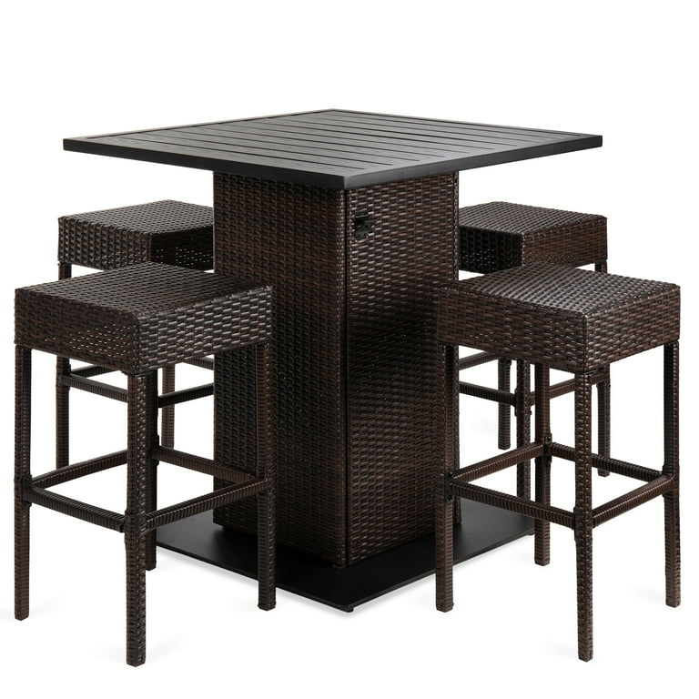 Best Choice Products 5 Piece Patio Wicker Bar Set w Built In