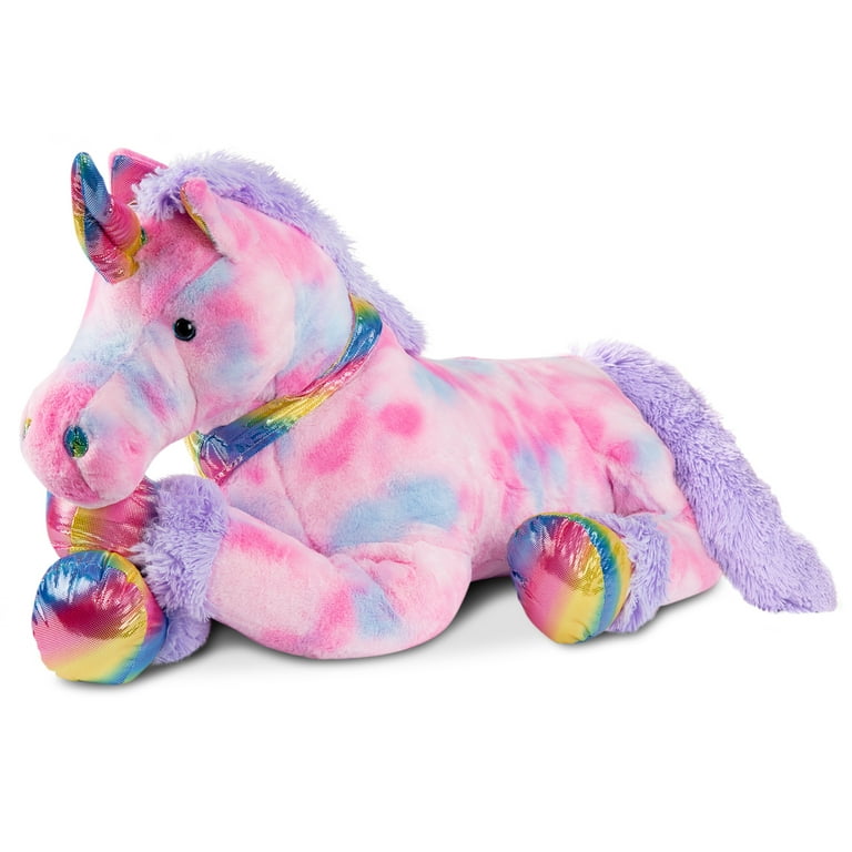 Best Choice Products Kids Extra Large Plush Unicorn, Life-Size Stuffed Animal Toy w/ Rainbow Details, Tie-Dye Fur - 52in