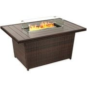 Best Choice Products 52in Wicker Propane Gas Fire Pit Table 50,000 BTU w/ Glass Wind Guard, Tank Holder, Cover - Brown