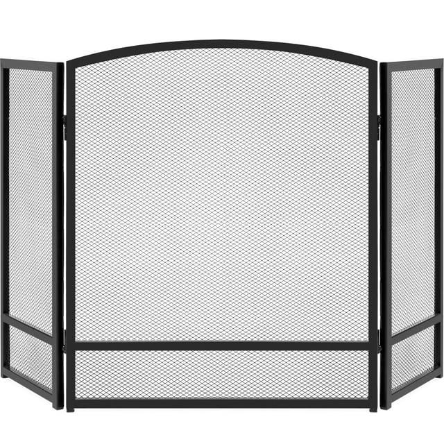 Best Choice Products 54.25x30.25in 3-Panel Steel Mesh Fireplace Screen, Spark Guard w/ Rustic Worn Finish - Black