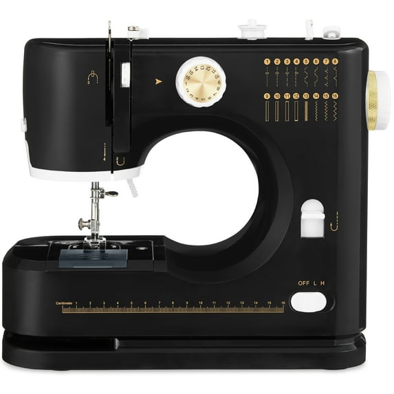 Best Choice Products 55-Piece Sewing Machine Kit for Beginners, w/ 16 Stitch Patterns, Double Stitching - Black/Gold