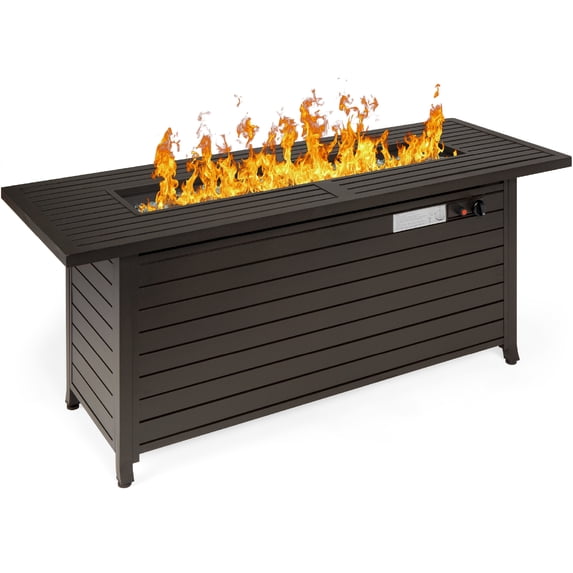 Best Choice Products 57in 50,000 BTU Rectangular Propane Aluminum Gas Fire Pit Table w/ Cover, Glass Beads - Dark Brown