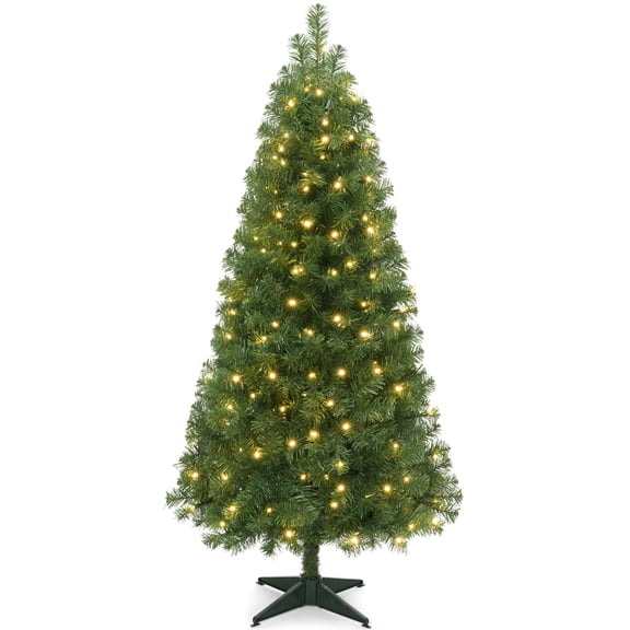 Best Choice Products 5ft Artificial Christmas Tree, Slim Pre-lit Spruce Realistic Space Saving Holiday Decor w/ Base
