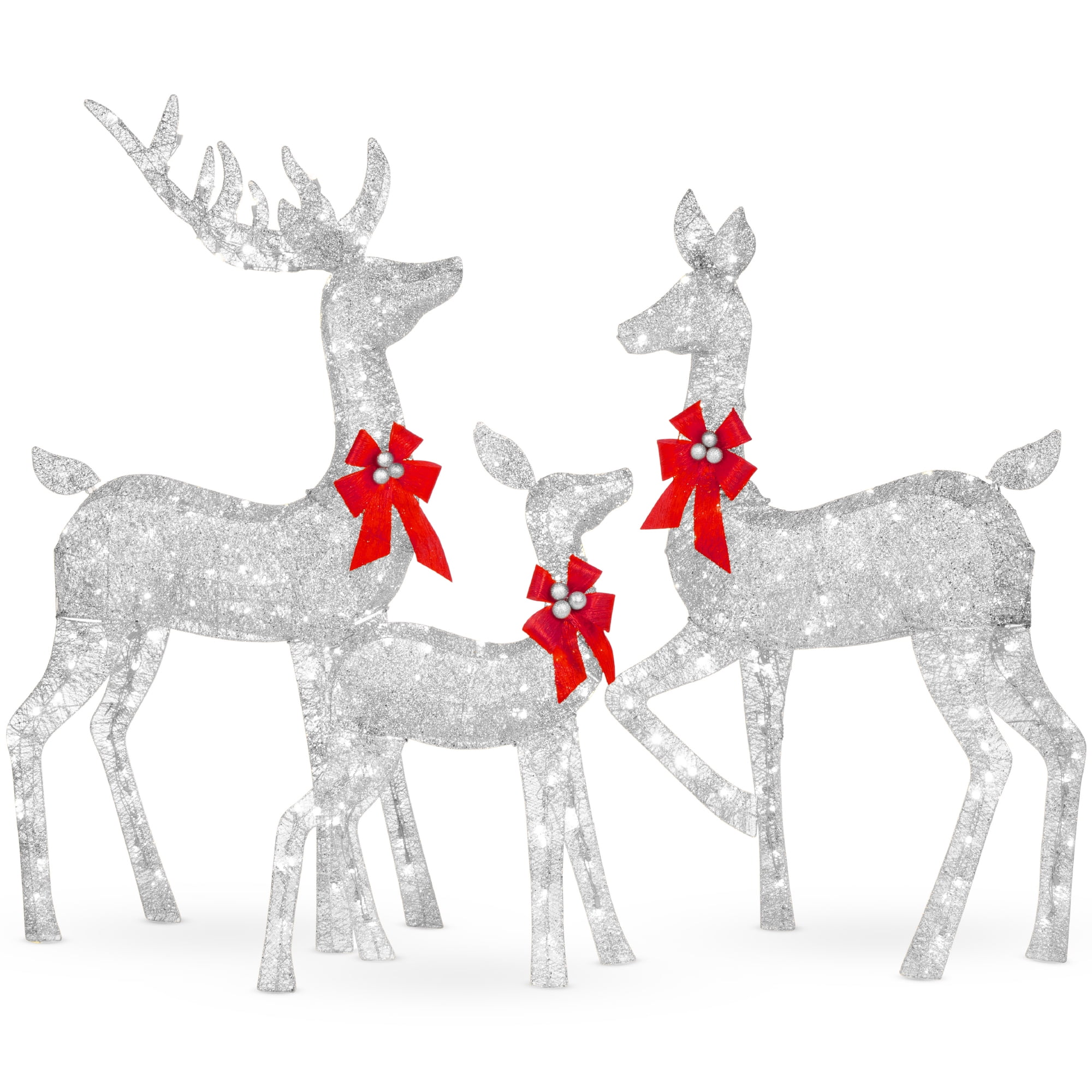 Silver 6.5ft LED Lighted Christmas Deer Family Set for Indoor/Outdoor