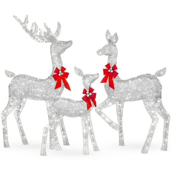 Best Choice Products 6.5ft 3-Piece Lighted Christmas Deer Set Outdoor Yard Decoration w/ 385 LED Lights, Stakes - Silver