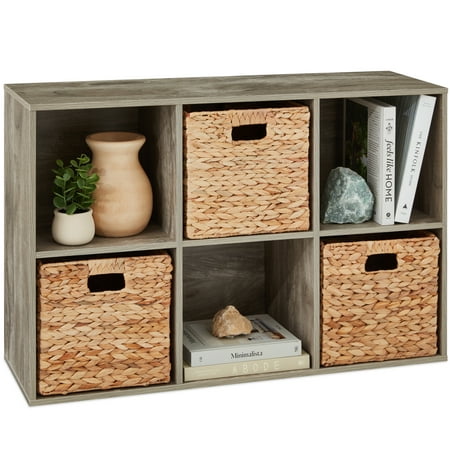Best Choice Products 6-Cube Bookshelf, 11in Display Storage System, Organizer w/ Removable Back Panels - Greige