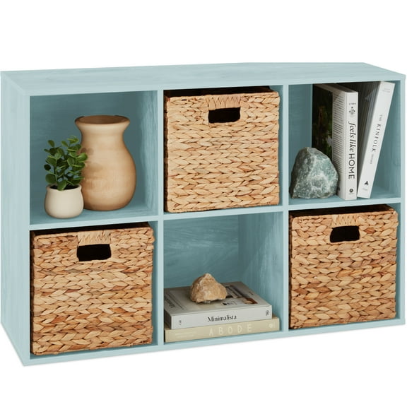 Best Choice Products 6-Cube Bookshelf, 11in Display Storage System, Organizer w/ Removable Back Panels - Light Blue