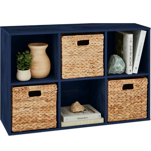 Best Choice Products 6-Cube Bookshelf, 11in Display Storage System, Organizer w/ Removable Back Panels - Navy