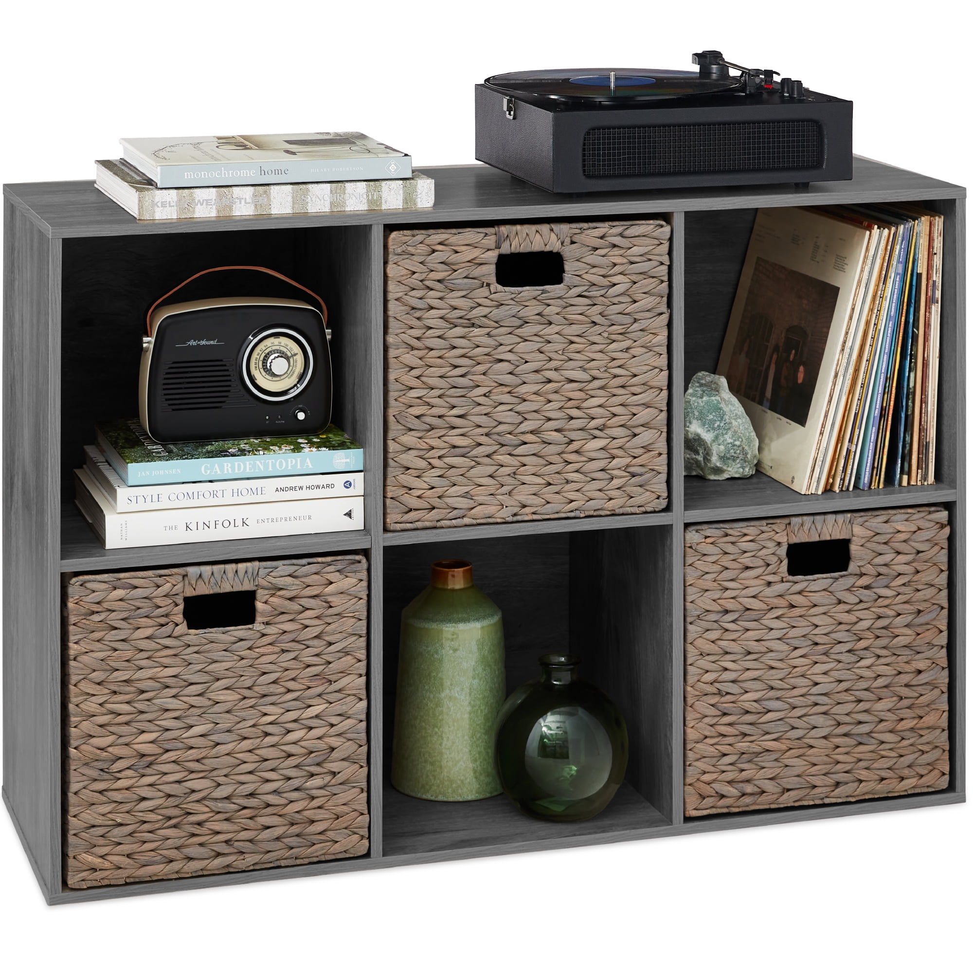 Best Choice Products 6-Cube Bookshelf, 13.5in Display Storage System, Organizer w/ Removable Back Panels - Dark Gray