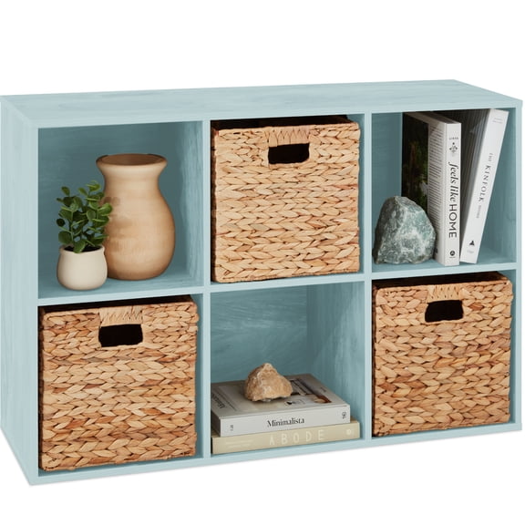 Best Choice Products 6-Cube Bookshelf, 13.5in Display Storage System, Organizer w/ Removable Back Panels - Light Blue