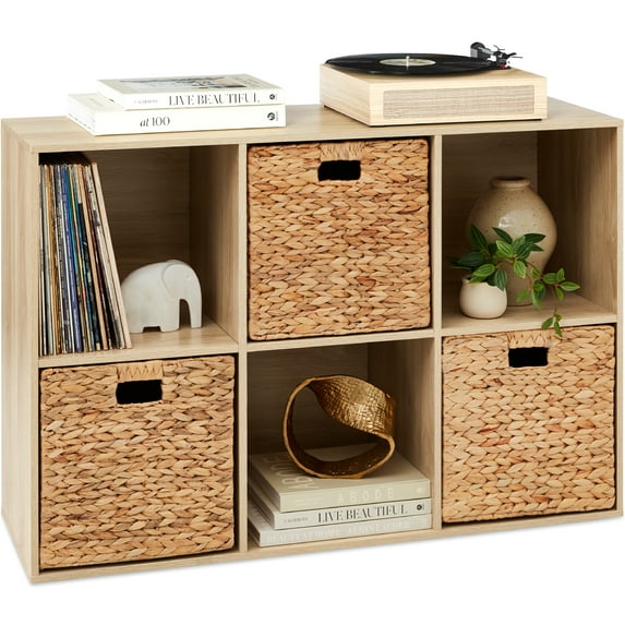 Best Choice Products 6-Cube Bookshelf, 13.5in Display Storage System, Organizer w/ Removable Back Panels - Light Oak