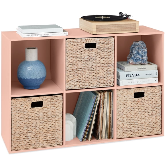 Best Choice Products 6-Cube Bookshelf, 13.5in Display Storage System, Organizer w/ Removable Back Panels - Light Pink