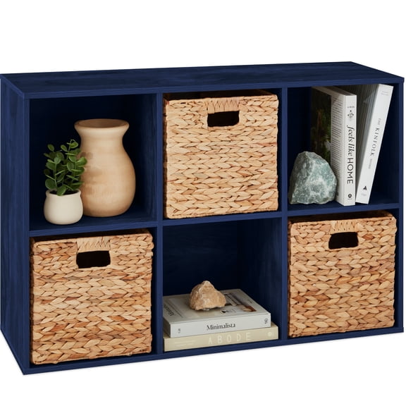 Best Choice Products 6-Cube Bookshelf, 13.5in Display Storage System, Organizer w/ Removable Back Panels - Navy