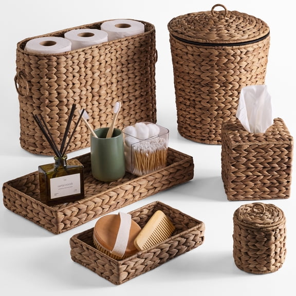 Best Choice Products 6-Pc Water Hyacinth Bathroom Storage Set - Chestnut