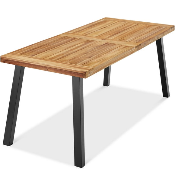 Best Choice Products 6-Person Indoor Outdoor Patio Rustic Acacia Wood Picnic Dining Table w/ Metal Legs - Natural