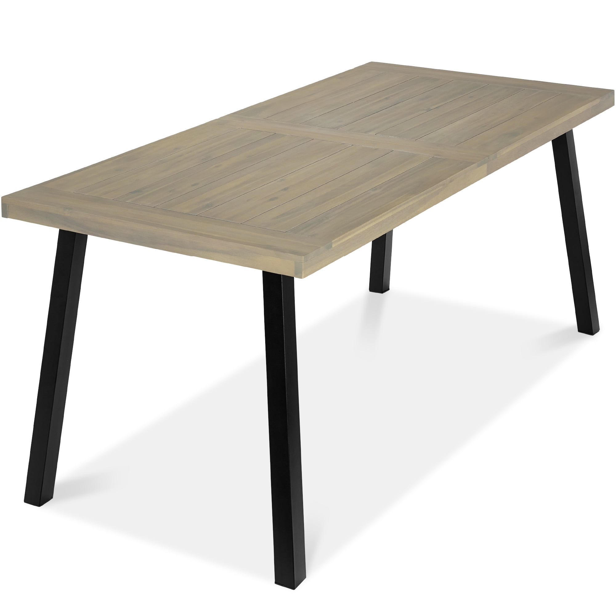 Taupe Acacia Wood 6-Person Dining Table with Black Metal Legs