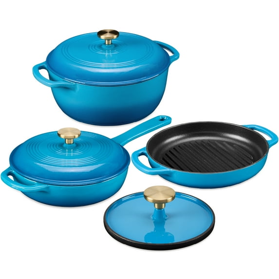 Best Choice Products Non-Stick Pot & Pan Cookware Set, Cast Iron Skillet, Grill Pan W/ Press, Dutch Oven - Blue