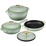 Best Choice Products 6-Piece Enameled Cast Iron Cookware Set, 6QT Dutch Oven W/ Lid, 2QT Skillet W/ Lid, Grill Pan, Grill Press - Sage