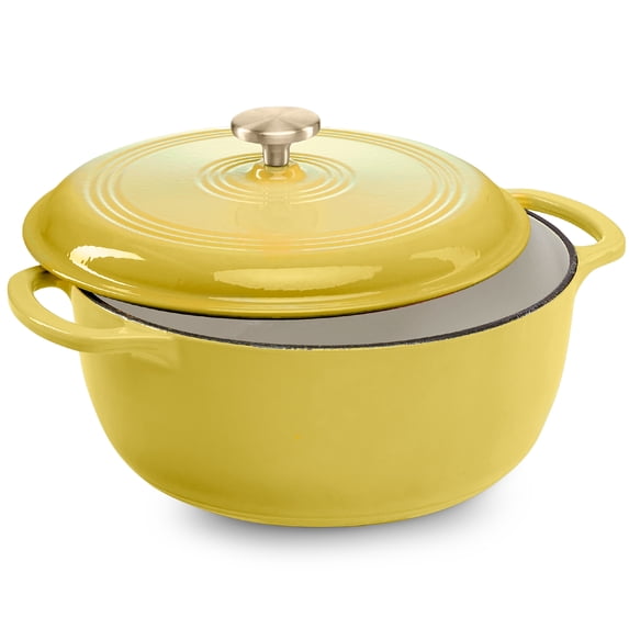 Best Choice Products 6 Quart Cast-Iron Dutch Oven, Heavy-Duty Kitchenware w/ Enamel, Side Handles - Lemon Meringue