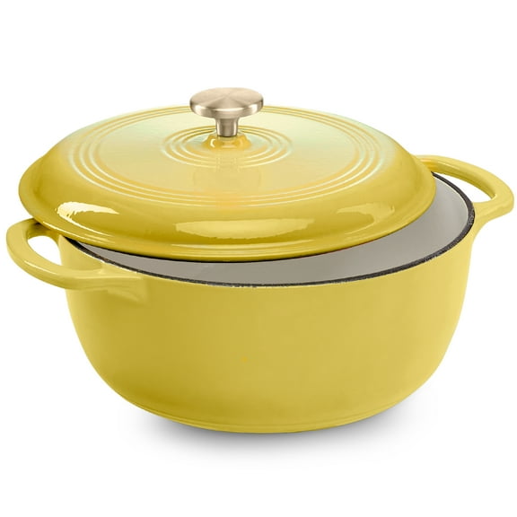 Best Choice Products 6 Quart Cast-Iron Dutch Oven, Heavy-Duty Kitchenware w/ Enamel, Side Handles - Lemon Meringue