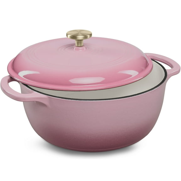 Best Choice Products 6 Quart Cast-Iron Dutch Oven, Heavy-Duty Kitchenware w/ Enamel, Side Handles - Pink Champagne